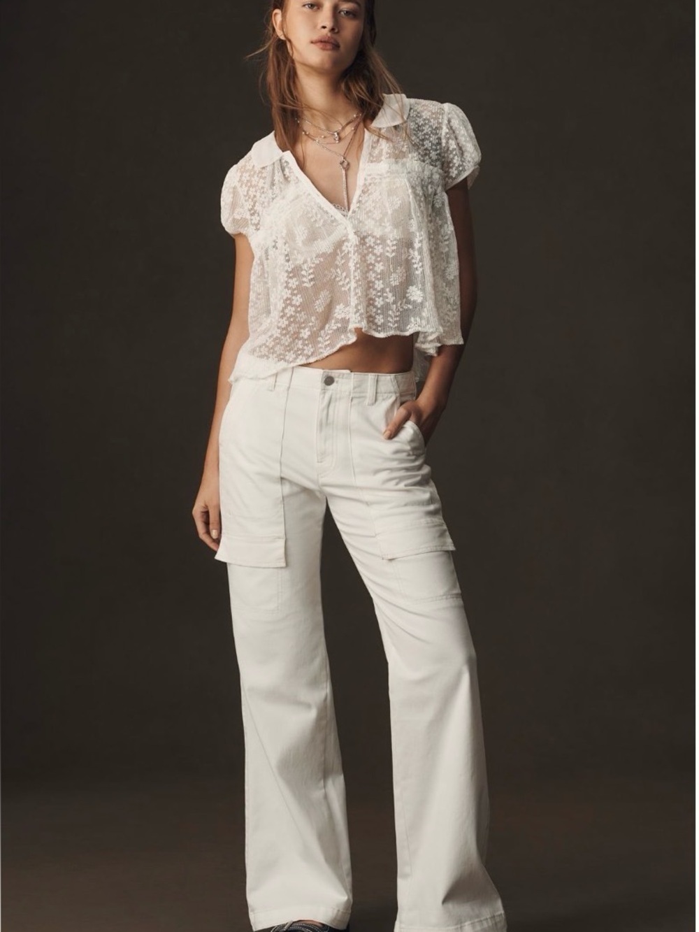 Anthropologie Pilcro White Utility Bootcut Pants Sz 32 summer coastal